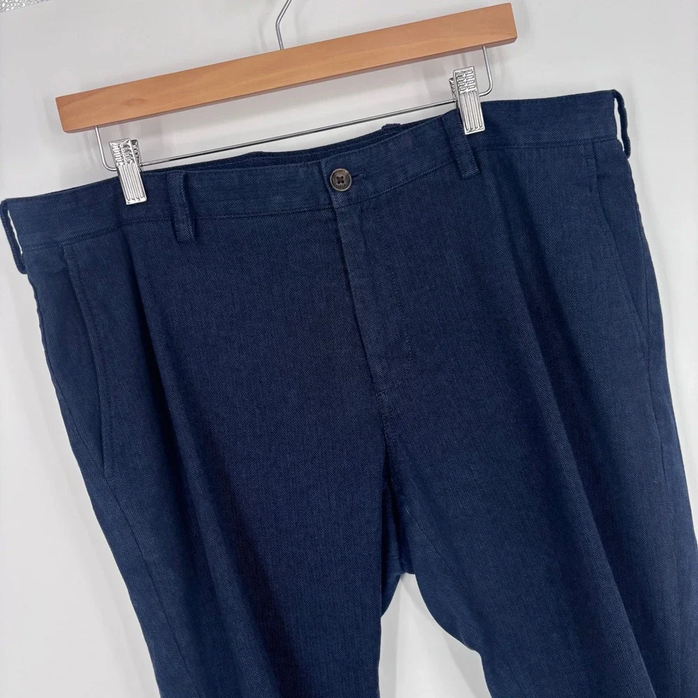 Brooks Brothers Herringbone Chino Pants Men 38x29 (Tag 38x30) Navy Blue Trousers